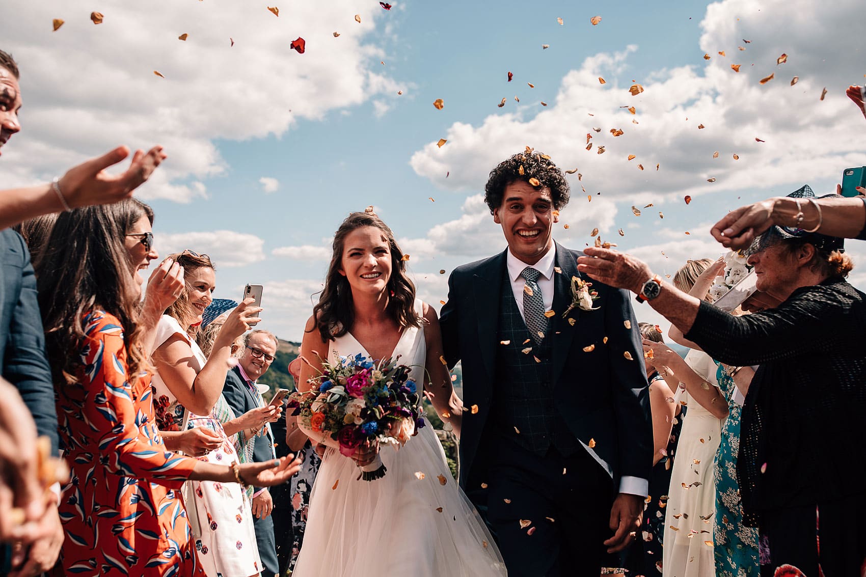 outdoor wedding confetti walk