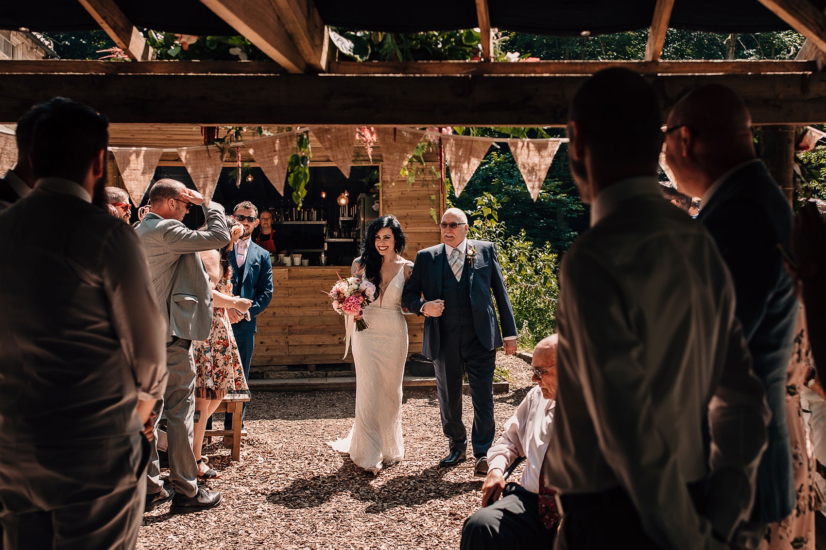 Yorkshire wedding photography forest brides arrival