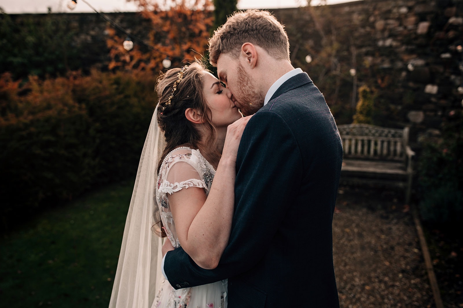 Yorkshire wedding photography autumn themed bride and groom