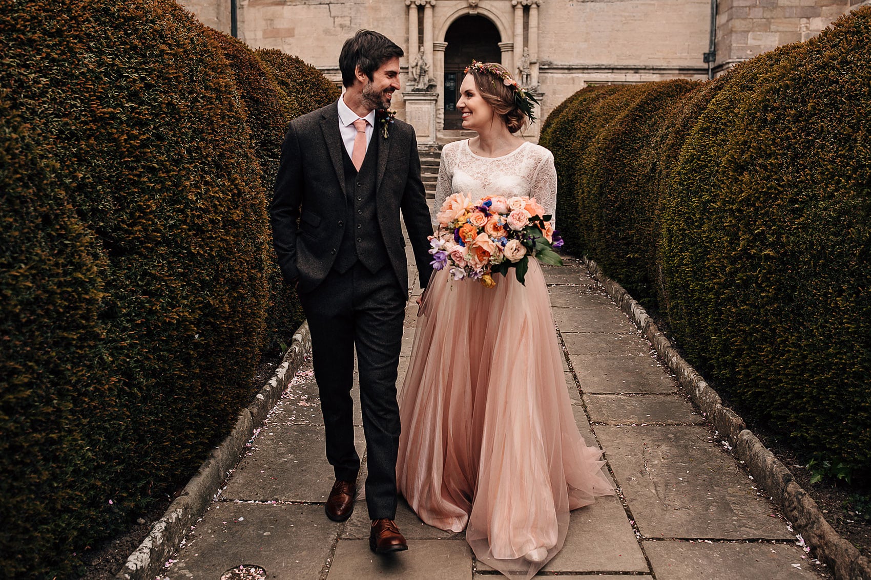 boho bride garden wedding Fountains Abbey Harrogate