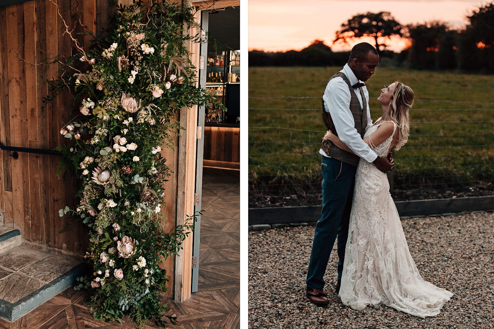 Yorkshire sunset wedding photography lace dress