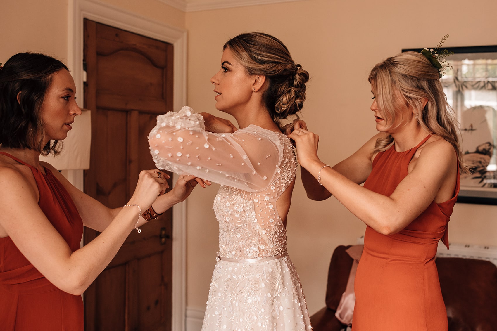 bride and bridesmaids getting ready documentary wedding photography