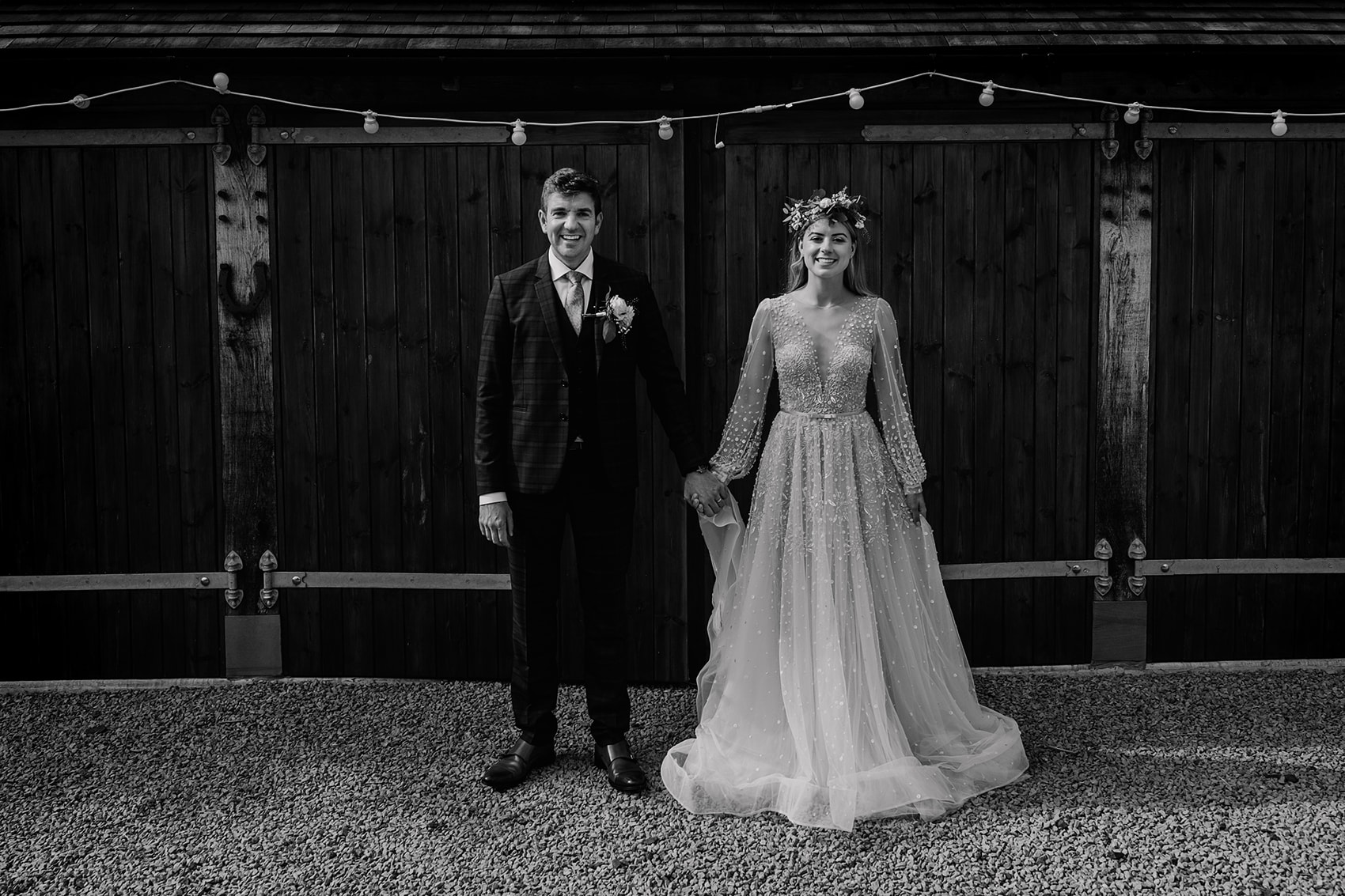 festival style wedding black and white photography bride and groom
