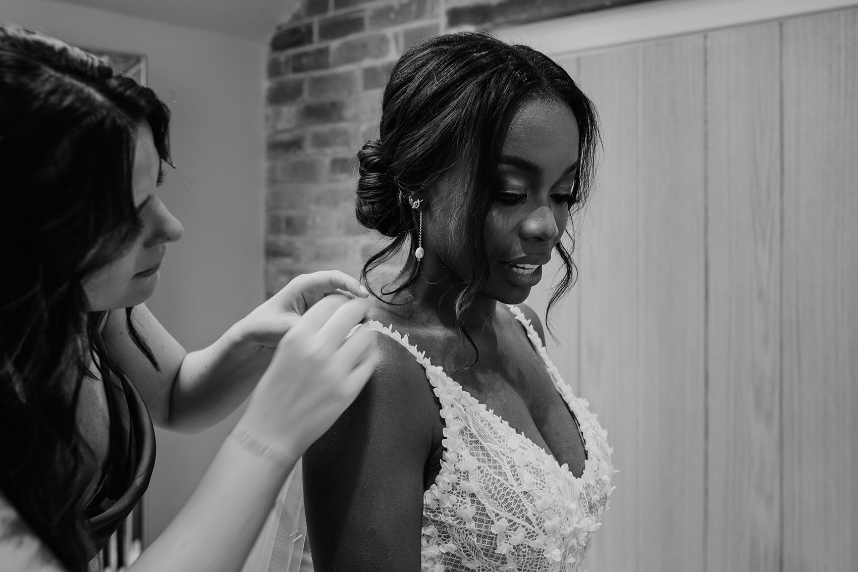 black and white photography bridal preparations