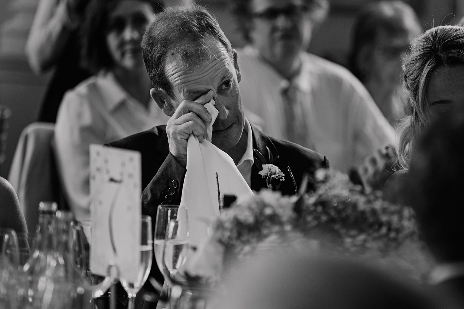 Father of the bride crying during the wedding speeches